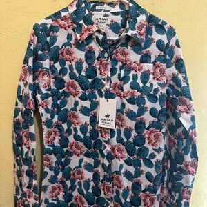 Ariat women’s Cactus and Floral Print Shirt - Blue and Pink
